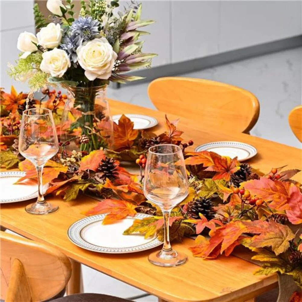 Fall Maple Leaf Garland, 6 Ft Fall Decor Garland with Pine Cones